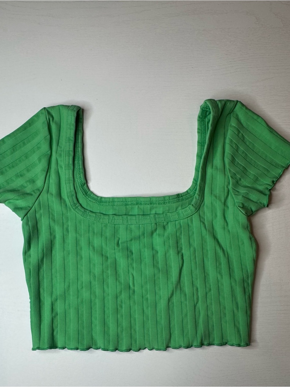 aerie Bright Green Square-Neck Ribbed Crop Top